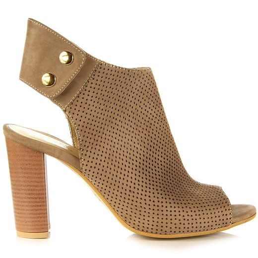 JUMA 2309 skórzane cappucino sandały damskie peep toe sandały ażurowe butyraj-pl brazowy skóra