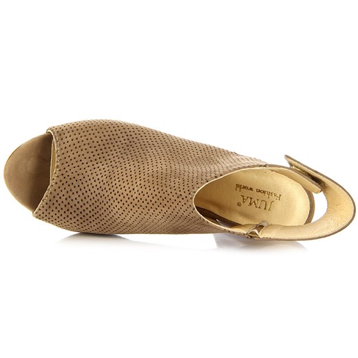 JUMA 2309 skórzane cappucino sandały damskie peep toe sandały ażurowe butyraj-pl brazowy lato
