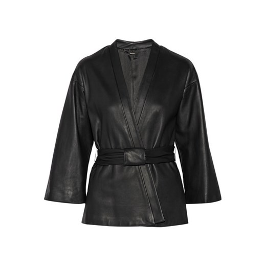 Belted leather kimono jacket net-a-porter szary casual