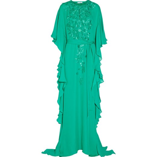 Embroidered silk-crepe gown net-a-porter turkusowy haft