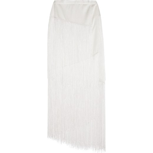 Fringed silk-charmeuse skirt net-a-porter szary boho
