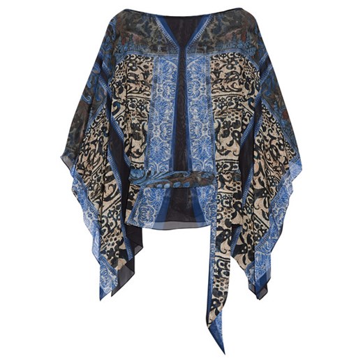 Printed silk-georgette top net-a-porter niebieski aplikacja