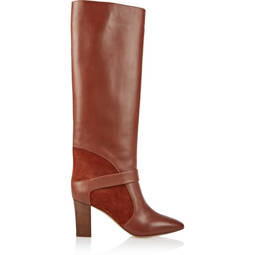 Suede-paneled leather knee boots net-a-porter brazowy 