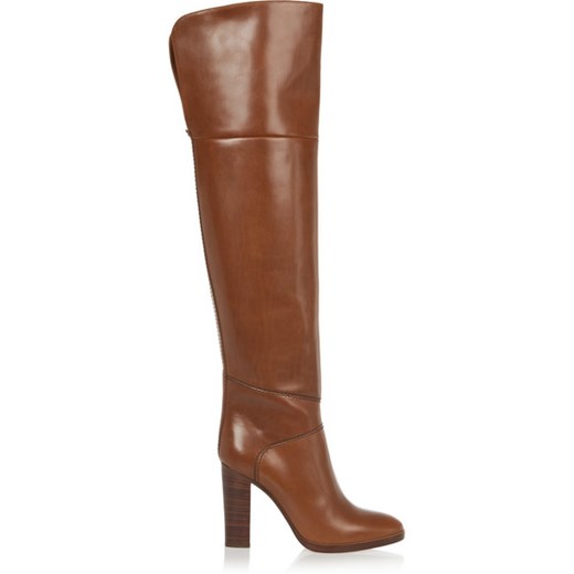 Glossed-leather over-the-knee boots net-a-porter brazowy 