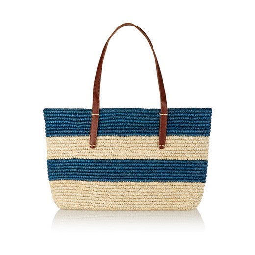 Striped leather-trimmed woven toquilla straw tote net-a-porter zielony 