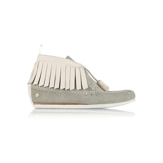 Ghita fringed suede and leather moccasins net-a-porter bezowy 