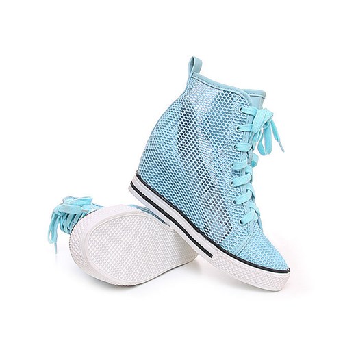 Ażurowe trampki sneakersy /B2-3 Y18 s5223/ Niebieskie pantofelek24 niebieski casual