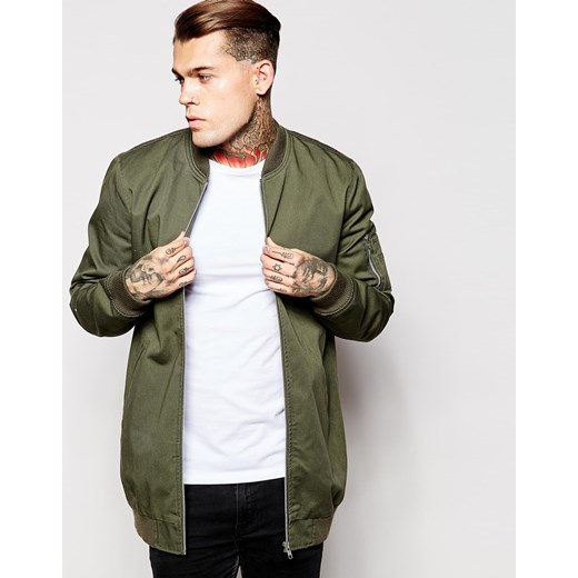 ASOS Longline Bomber Jacket - Khaki asos bialy casual