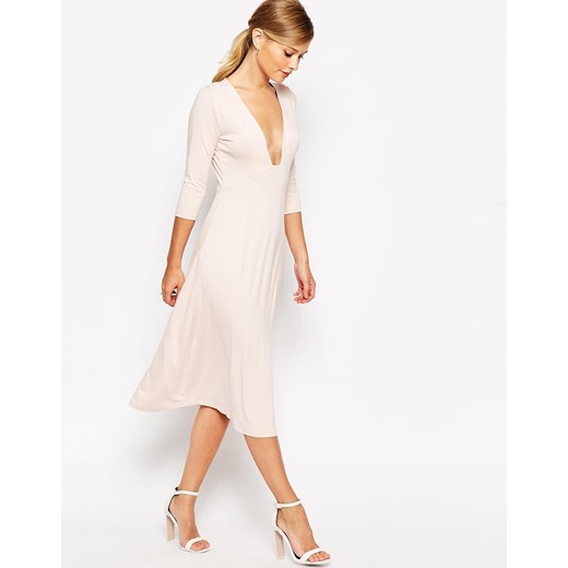 ASOS Midi Dress with Sexy Plunge - Pink