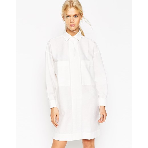 ASOS Premium Oversized Shirt Dress in Natural Fibre - White