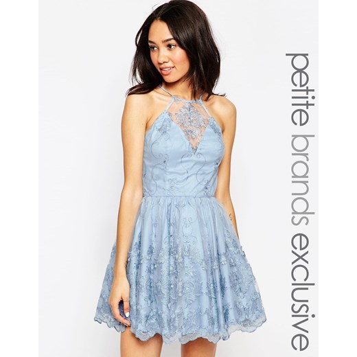 Chi Chi London Petite Halter Neck Lace Prom Dress - Blue asos niebieski koronka