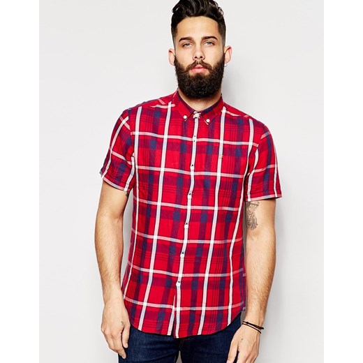 Farah Shirt In Check With Short Sleeves - Red asos czerwony Koszule casual męskie