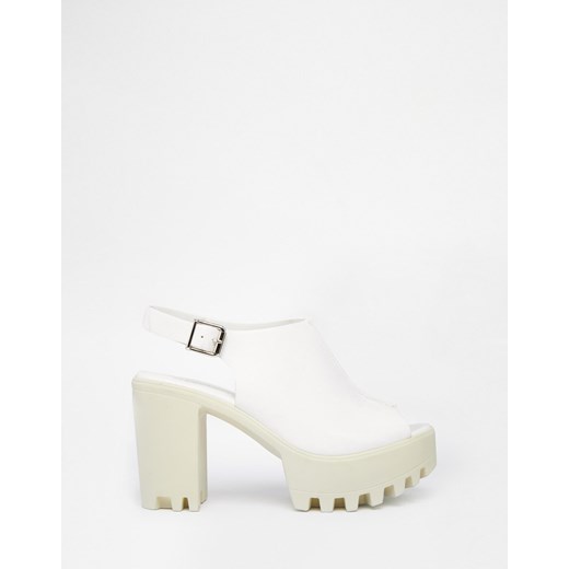 Glamorous White Cleated Sole Slingback Heeled Sandals - White