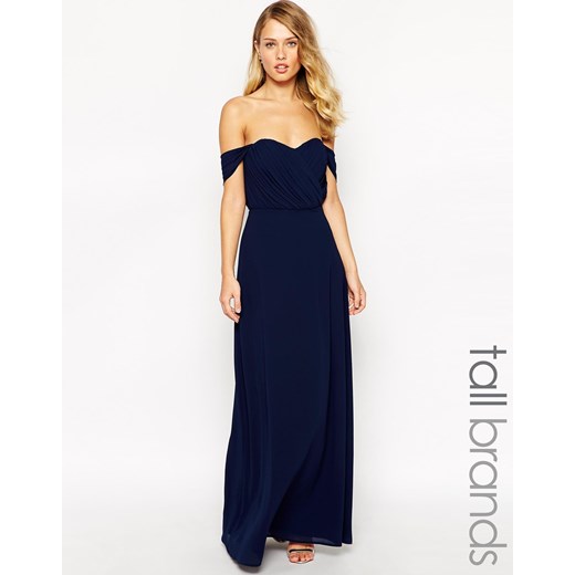 Jarlo Tall Florence Off Shoulder Maxi Dress - Navy asos granatowy maxi