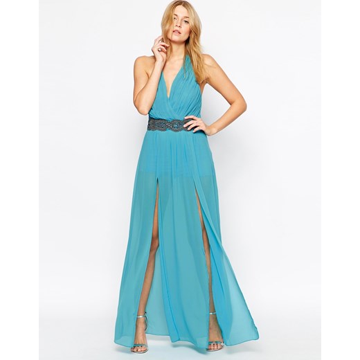 Little Mistress Maxi Dress With Sheer Skirt - Turquoise