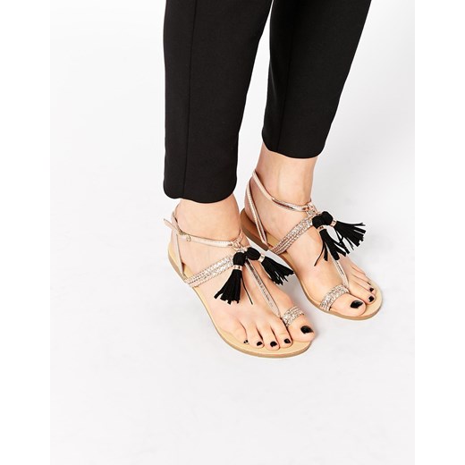 Glamorous Toe Post Tassel Flat Sandals - Rose gold asos bezowy płaska podeszwa