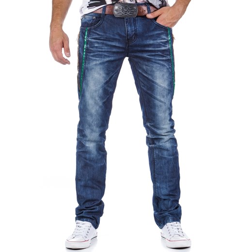 Lekko przecierane jeansy męskie (ux0328) dstreet granatowy bawełna