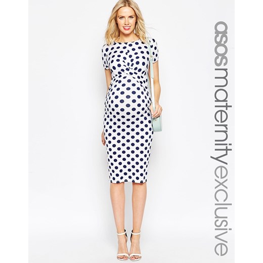 ASOS Maternity Bodycon Dress In Spot Print With Cross Front