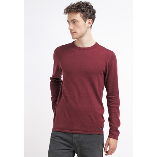 Jack & Jones JJBWO  Sweter burgundy zalando czerwony bez wzorów/nadruków