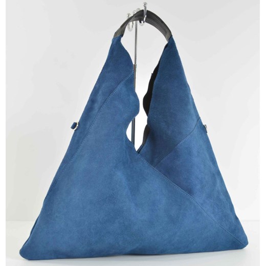 Skórzana torebka worek cervandone-pl niebieski łatki
