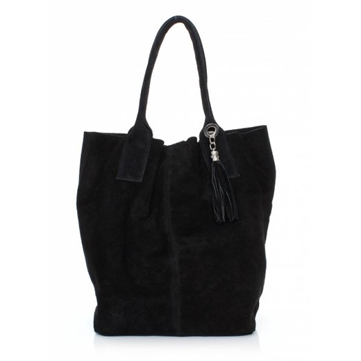 Shopperbag Skóra naturalna Zamszowa Genuine Leather czarna torbs-pl czarny 