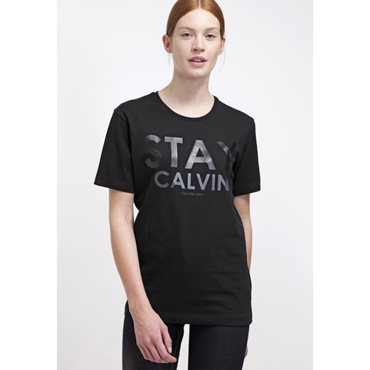 Calvin Klein Jeans TENDER Tshirt z nadrukiem black zalando czarny Bluzki z krótkim rękawem