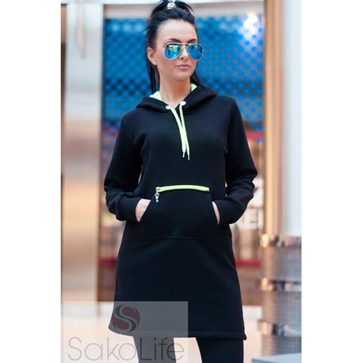 Bluza długa, ocieplana typu kangurka - czarny sakolife-pl czarny Bluzy sportowe damskie