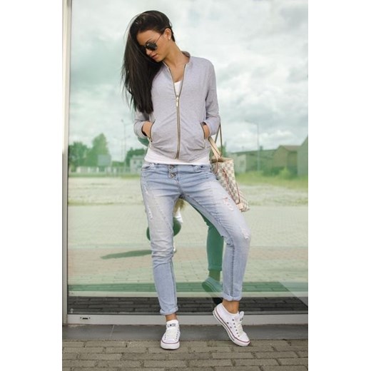 Bluza ze złotym ekspresem - szary sakolife-pl zielony Bluzy z kieszeniami damskie