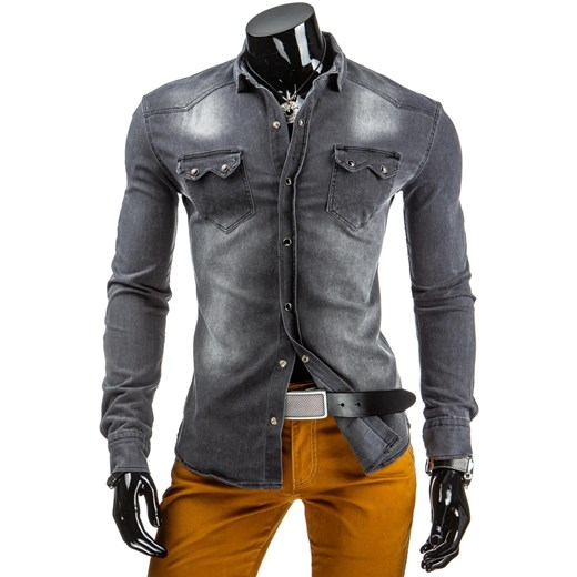 Męska koszula jeansowa szara (dx0821) dstreet szary bawełna