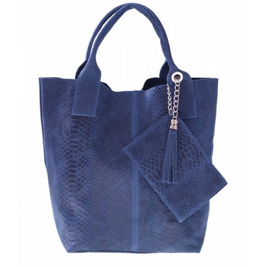Torebka skórzana typu Shopperbag Worek niebieska torbs-pl granatowy casual