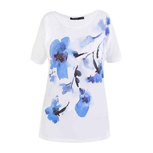 T-shirt z akwarelowymi kwiatami e-monnari bialy bez wzorów/nadruków
