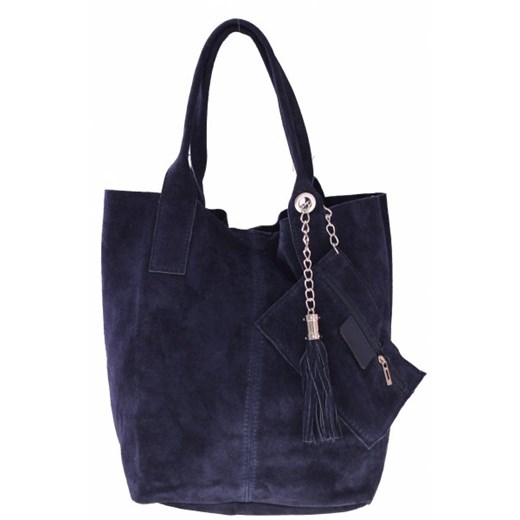 Shopperbag Skóra naturalna Zamszowa Genuine Leather granatowa torbs-pl czarny glamour