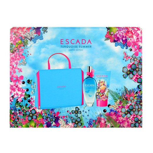 Escada Turquoise Summer W Zestaw perfum EDT 100ml + 150ml Balsam + Kosmetyczka e-glamour niebieski 