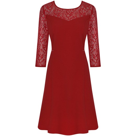 Sukienka wieczorowa Fabiana III, czerwona kreacja z dodatkiem koronki. modbis czerwony boho