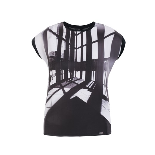 T-shirt z minimalistycznym nadrukiem e-monnari czarny bez wzorów/nadruków