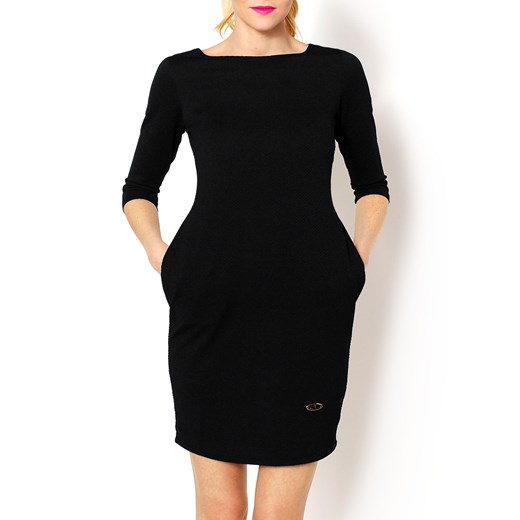 Pikowana sukienka tuba z kieszeniami XL+ zoio-pl czarny bawełna