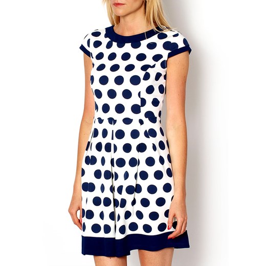 Rozkloszowana sukienka w grochy zoio-pl granatowy bawełna