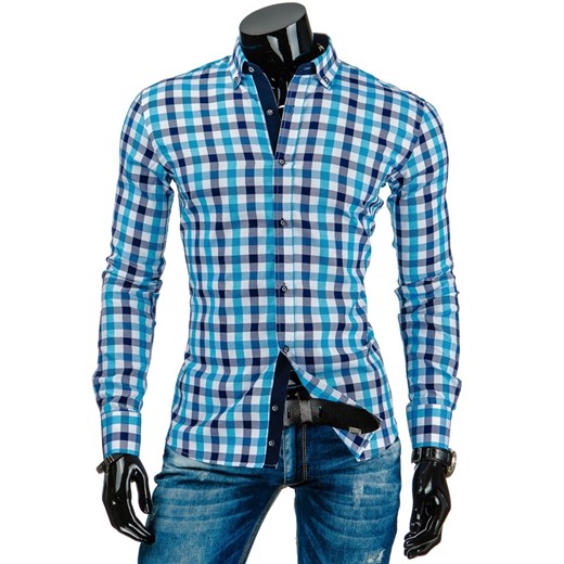 Koszula męska DSTREET turkusowa (dx0827) dstreet niebieski bawełna