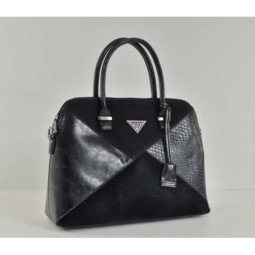 Elegancka torebka kuferek ze wstawką z włosia oraz zamszu cervandone-pl czarny łatki