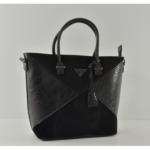 Elegancka duża torebka ze wstawką z włosia oraz zamszu cervandone-pl czarny abstrakcyjne wzory