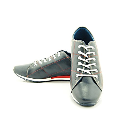 KENT 267R NIEBIESKIE - Skórzane buty męskie, w sportowym stylu sklep-obuwniczy-kent szary Półbuty sportowe męskie