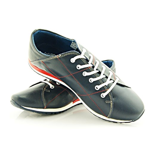 KENT 267R NIEBIESKIE - Skórzane buty męskie, w sportowym stylu sklep-obuwniczy-kent szary Półbuty sznurowane męskie