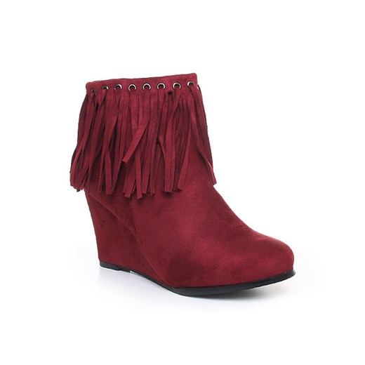 Botki koturny z frędzlami boho /B1-1 Z94 Sx529/ Czerwone pantofelek24 czerwony boho