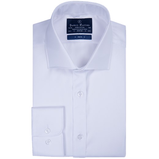 Plain White Two-Ply Cotton Luxury Twill Slim Fit Shirt jamesbutton-com fioletowy guziki