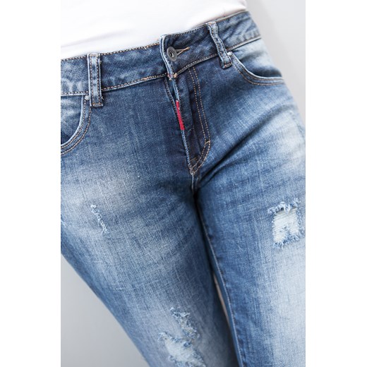 Spodnie jeansowe dekatyzowane z przetarciami fasardi-com niebieski casual