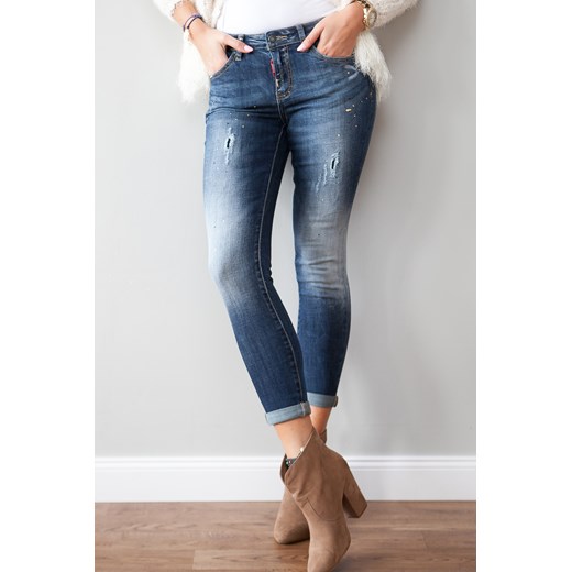 Spodnie jeansowe rurki z przetarciami fasardi-com szary jesień