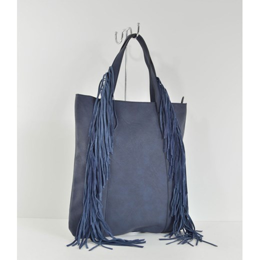 Pojemna damska torebka z frędzlami cervandone-pl niebieski lato