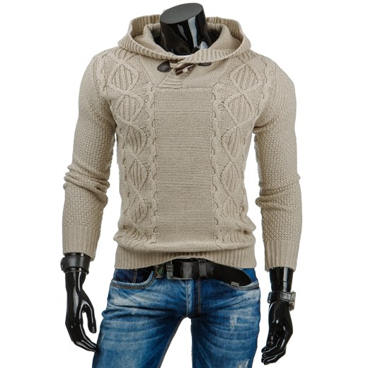 Sweter męski ecru (wx0658) dstreet szary elastan