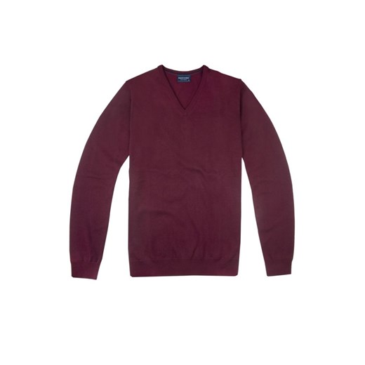 Sweter / pulower v-neck z wełny z merynosów bordowy eleganckipan-com-pl czerwony jesień