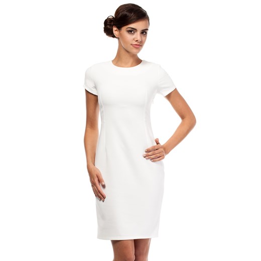Sukienka klasyczna, gładka, dopasowana  z krótkim rękawem showroom-pl bialy mini